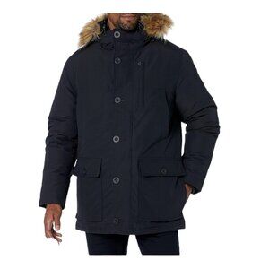 Goodthreads Black Down Filled Full Zip Button Front Hooded Parka Jacket Size XS